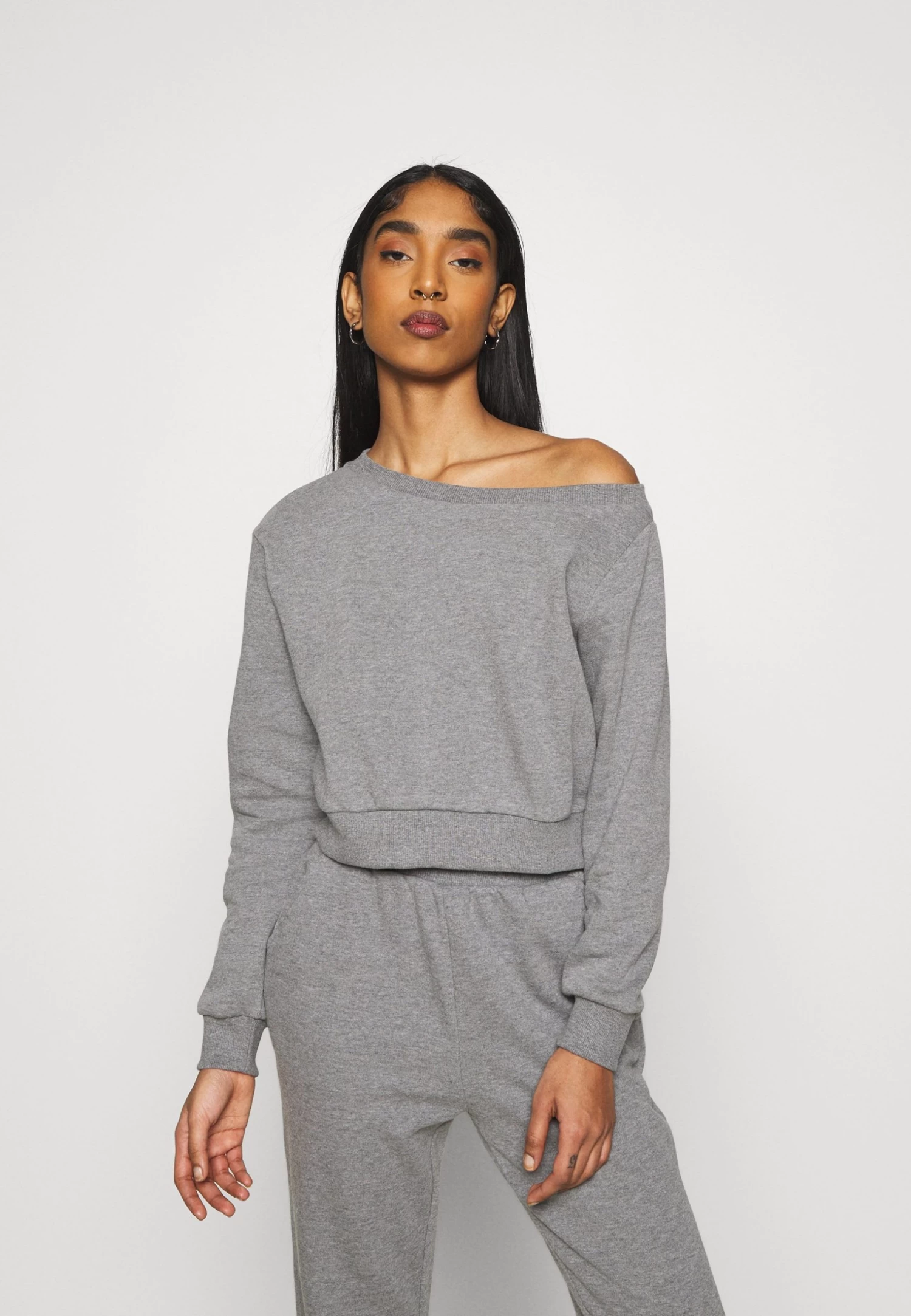 Even&Odd Off Shoulder&Jogger SetFelpaMottled Grey Donna Felpe EV421A09E-C11