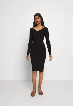 V Ausschnitt Ripp Mini Bodycon StrickkleidTubinoBlack Donna Vestiti EVF21C01P-Q11