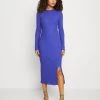 Even&Odd Circ Long Sleeves Midi High Slit Dress - Abito In Maglia - Blue