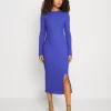 Even&Odd Circ Long Sleeves Midi High Slit Dress - Abito In Maglia - Blue