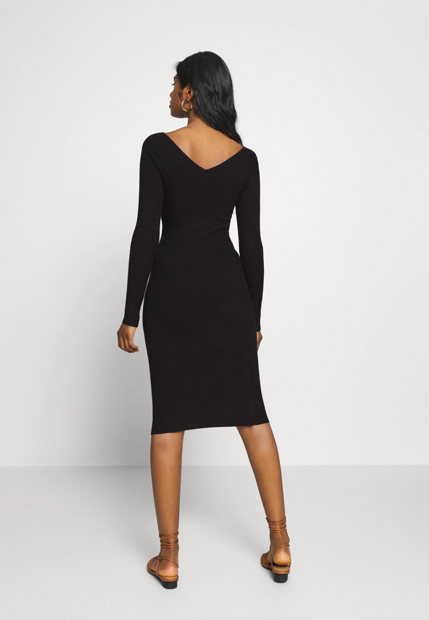 V Ausschnitt Ripp Mini Bodycon StrickkleidTubinoBlack Donna Vestiti EVF21C01P-Q11 - immagine 3