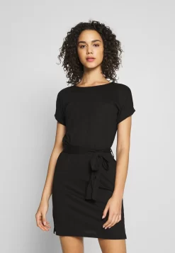 Even&Odd Basic Short Sleeves Mini Belted Dress - Vestito Di Maglina - Black/Black